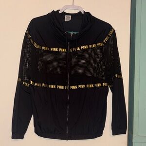 RARE Victoria’s Secret/ PINK Black and Gold Women's Jacket with mesh detail